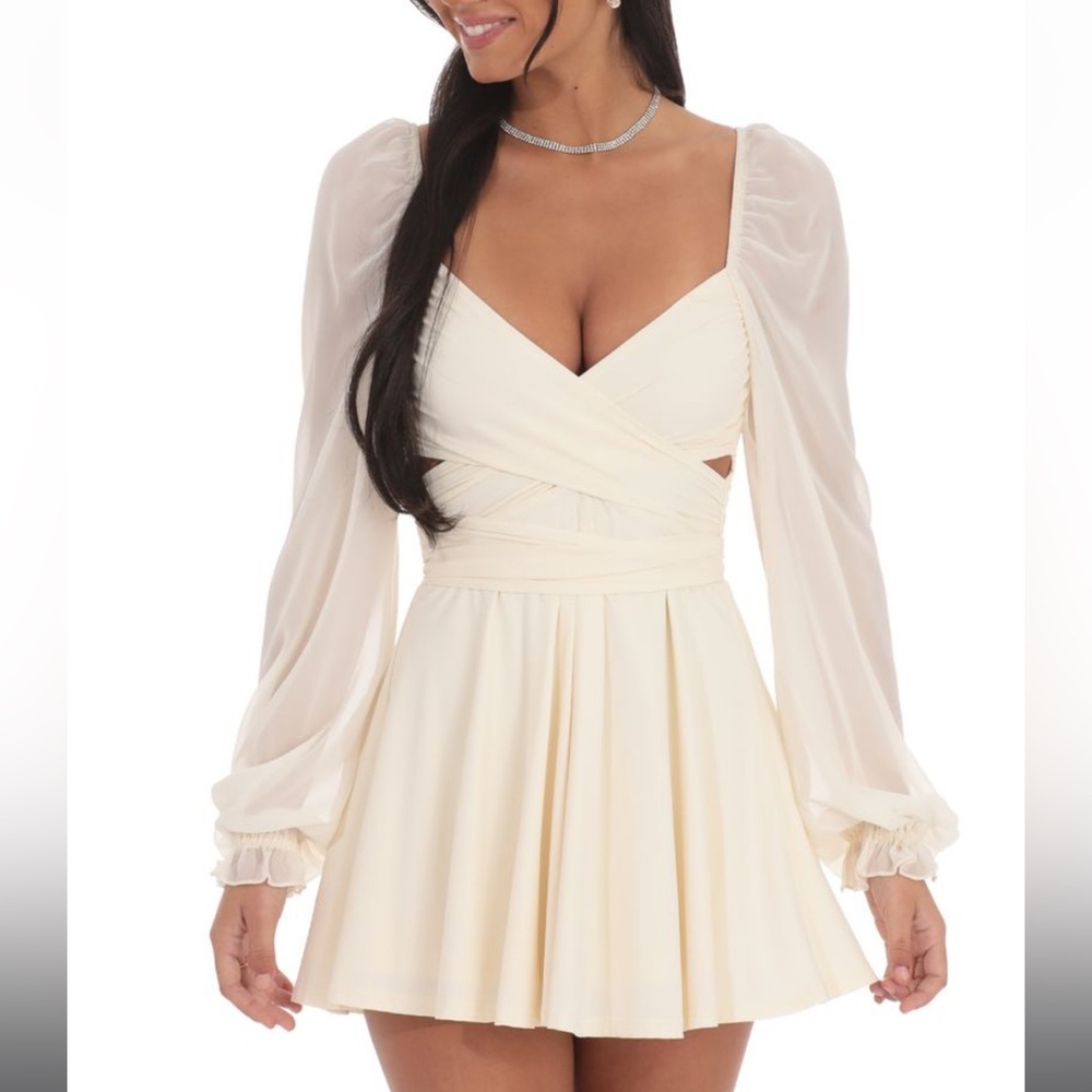 Lucy in the Sky Elegant White Dress with Sheer Sleeves